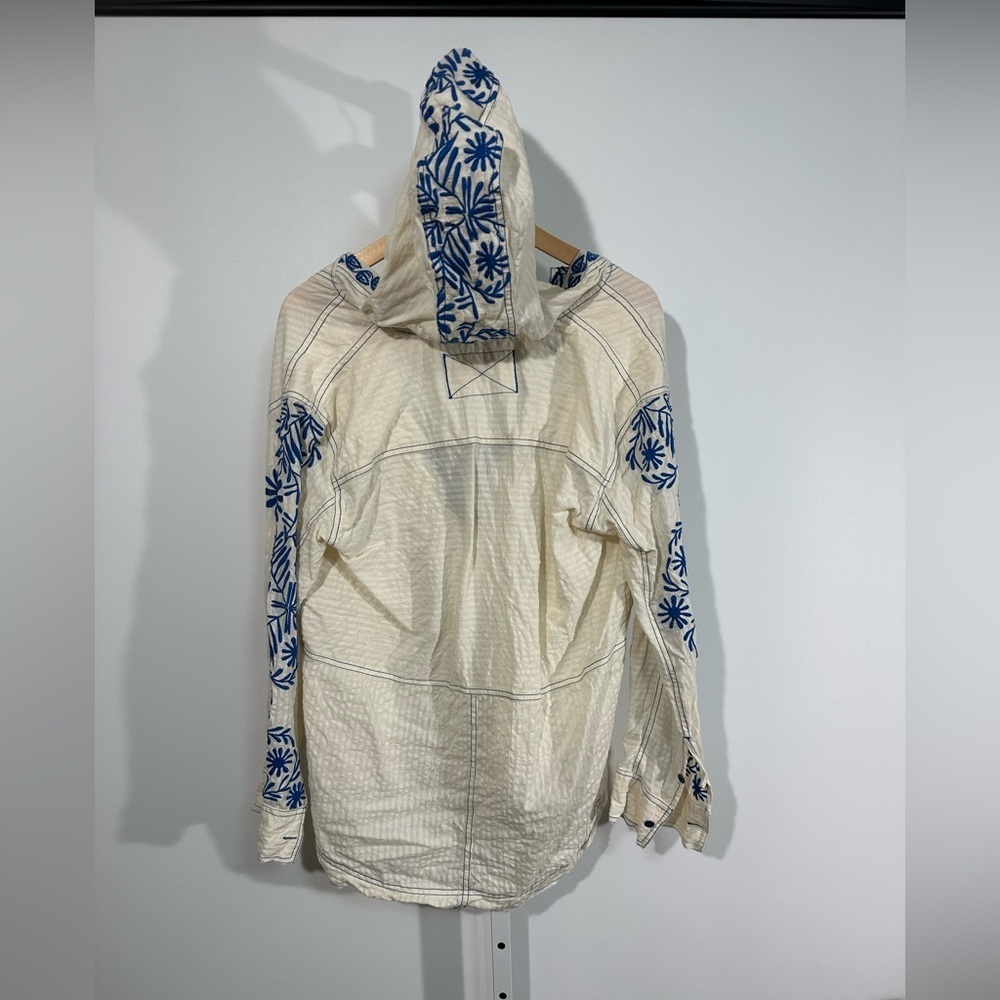 Free People Cream Hoodie with Blue Floral Embroidery - Picture 3 of 8